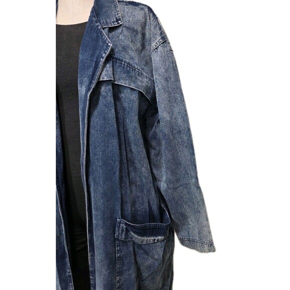 Matti O! Vintage 80s Acid Wash Denim Trench Coat Open Front Duster Women's Sz 16 - Picture 4 of 14